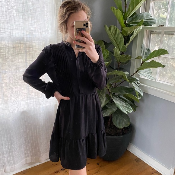 J Crew Black Long Sleeve Peasant Dress 